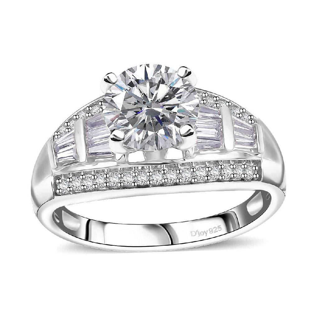 shop lc D'Joy Moissanite 3.10 ctw Art Deco Ring in Rhodium Over Sterling Silver