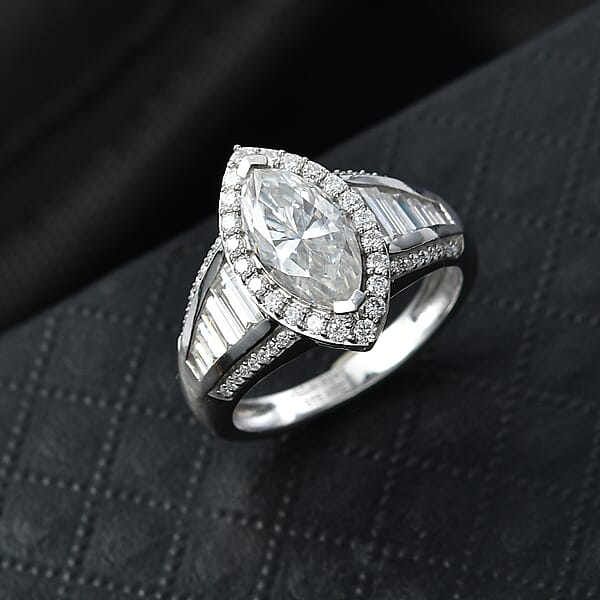 Shop Lc D'Joy Moissanite 3.10 Ctw Halo Royale Ring In Rhodium Over Sterling Silver