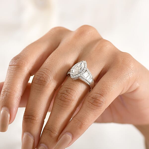 Shop Lc D'Joy Moissanite 3.10 Ctw Halo Royale Ring In Rhodium Over Sterling Silver