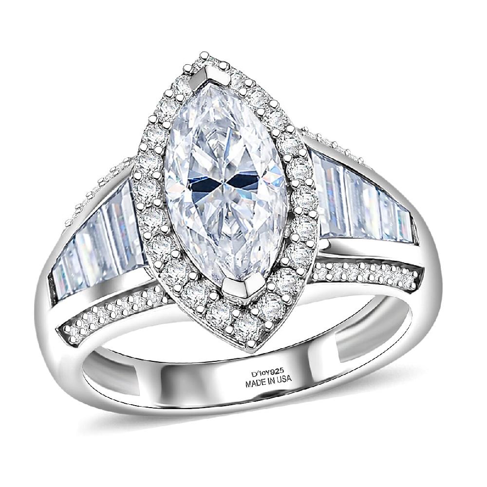 shop lc D'Joy Moissanite 3.10 ctw Halo Royale Ring in Rhodium Over Sterling Silver