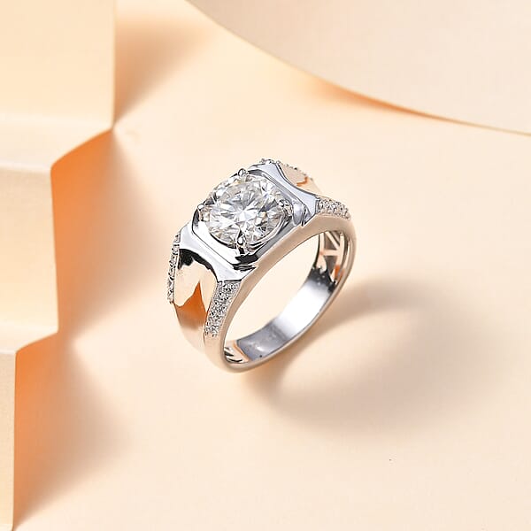 Shop Lc D'Joy Moissanite 3.15 Ctw Men's Ring In Rhodium Over Sterling Silver