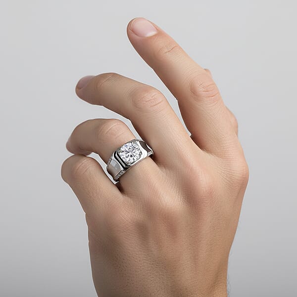 Shop Lc D'Joy Moissanite 3.15 Ctw Men's Ring In Rhodium Over Sterling Silver