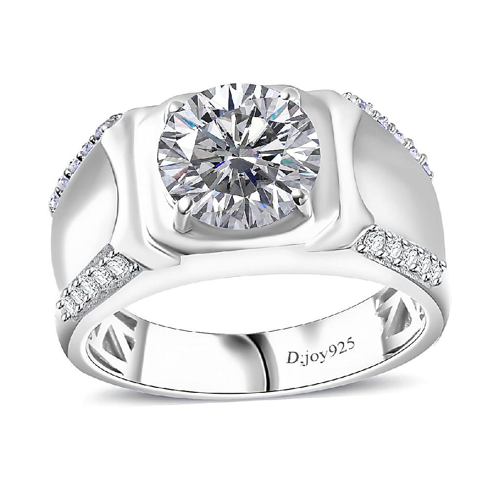 shop lc D'Joy Moissanite 3.15 ctw Men's Ring in Rhodium Over Sterling Silver