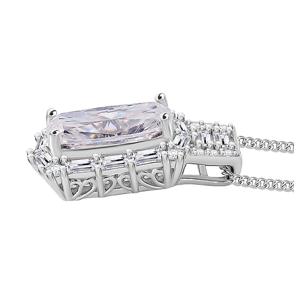 Shop Lc D'Joy Moissanite 3.20 Ctw Radiant Majesty Pendant Necklace In Rhodium Over Sterling Silver 20 Inches