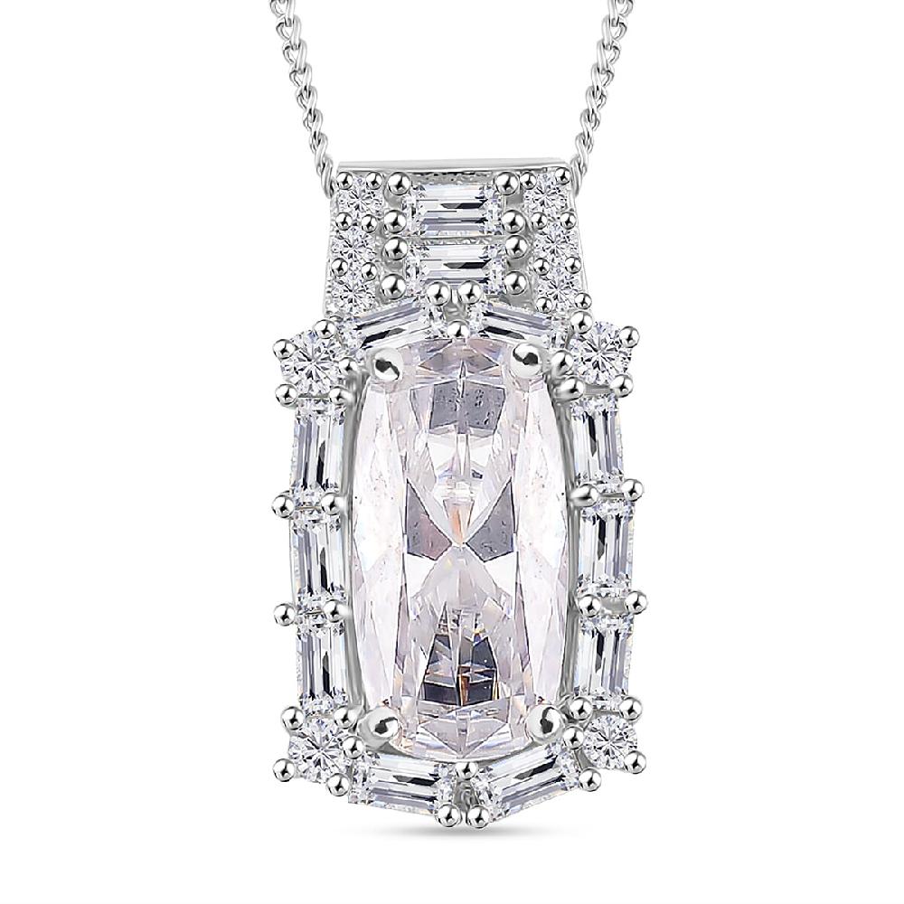 shop lc D'Joy Moissanite 3.20 ctw Radiant Majesty Pendant Necklace in Rhodium Over Sterling Silver 20 Inches