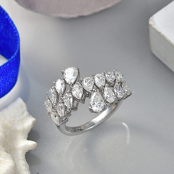 Shop Lc D'Joy Moissanite 3.20 Ctw Sparkle Dew Ring In Rhodium Over Sterling Silver