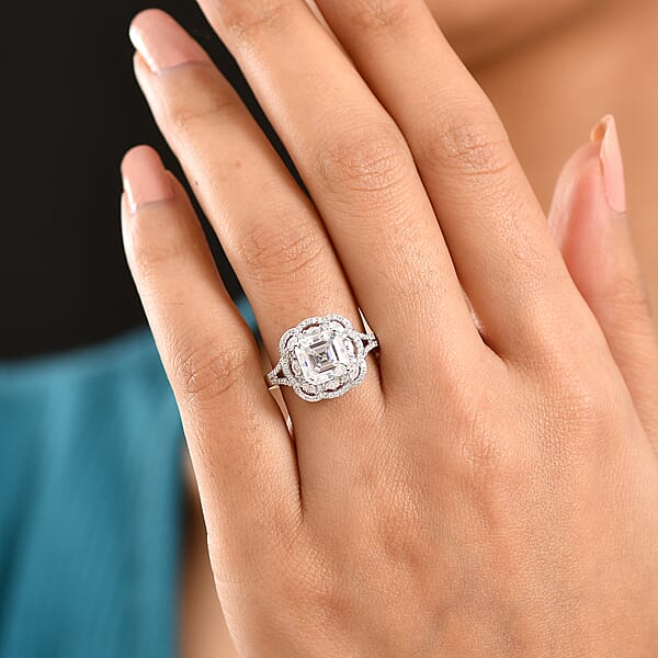 Shop Lc D'Joy Moissanite 3.30 Ctw Crown Spark Ring In Rhodium Over Sterling Silver