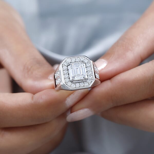 Shop Lc D'Joy Moissanite 3.40 Ctw Royal Signet Men's Ring In Rhodium Over Sterling Silver