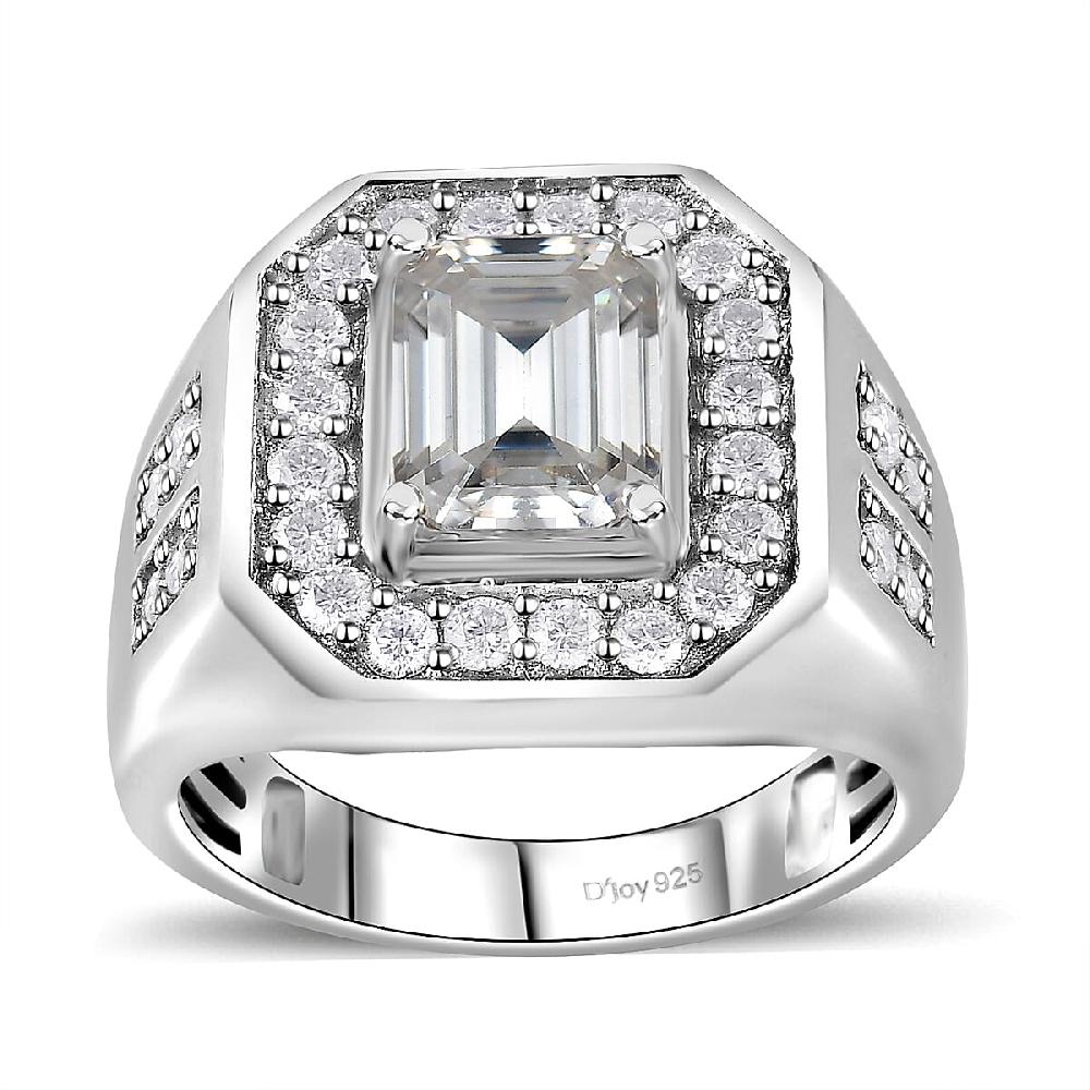 shop lc D'Joy Moissanite 3.40 ctw Royal Signet Men's Ring in Rhodium Over Sterling Silver