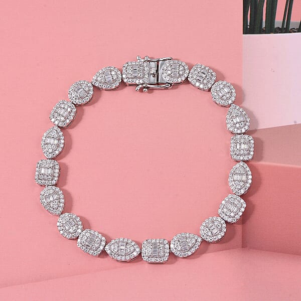 Shop Lc D'Joy Moissanite 3.65 Ctw Art Deco Bracelet In Rhodium Over Sterling Silver (6.50 In)