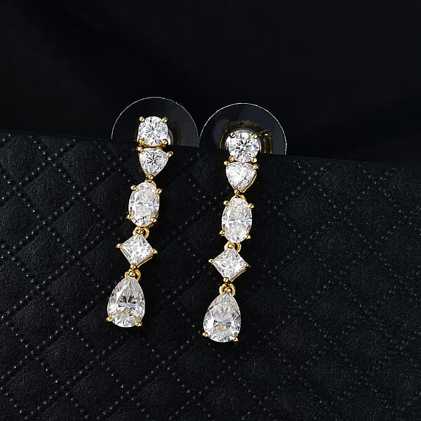 Shop Lc D'Joy Moissanite 3.65 Ctw Cascading Droplets Earrings In 18K Vermeil Yellow Gold Over Sterling Silver