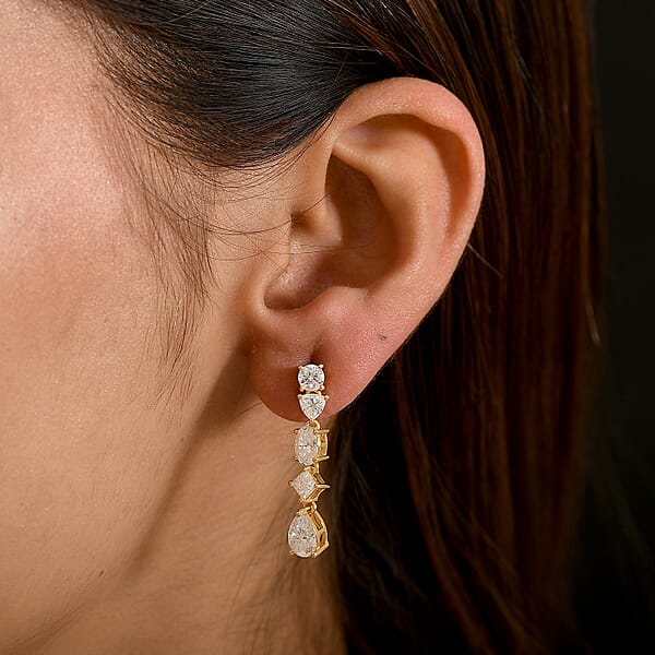 Shop Lc D'Joy Moissanite 3.65 Ctw Cascading Droplets Earrings In 18K Vermeil Yellow Gold Over Sterling Silver