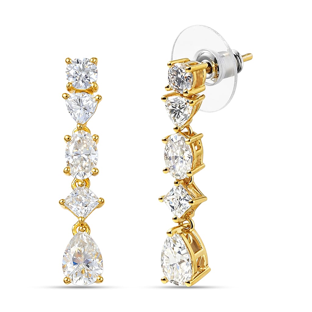 shop lc D'Joy Moissanite 3.65 ctw Cascading Droplets Earrings in 18K Vermeil Yellow Gold Over Sterling Silver