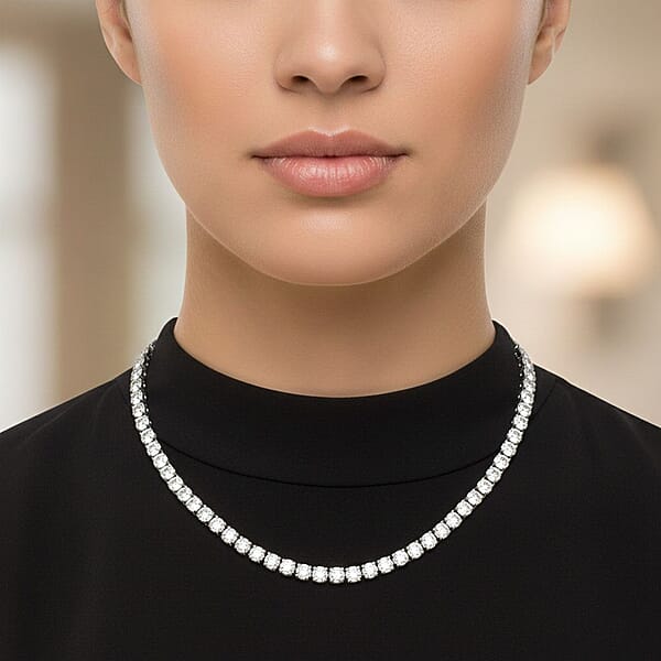 Shop Lc D'Joy Moissanite 37.60 Ctw Timeless Classics Necklace In Rhodium Over Sterling Silver 18 Inches
