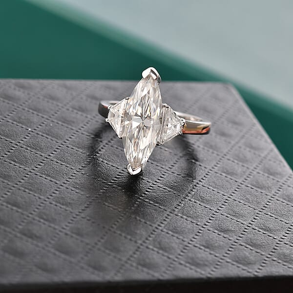 Shop Lc D'Joy Moissanite 4.50 Ctw Trinity Spark Ring In Rhodium Over Sterling Silver