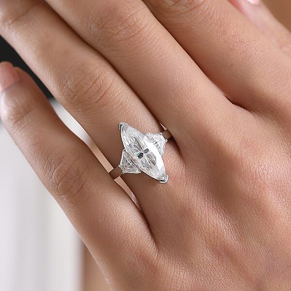 Shop Lc D'Joy Moissanite 4.50 Ctw Trinity Spark Ring In Rhodium Over Sterling Silver