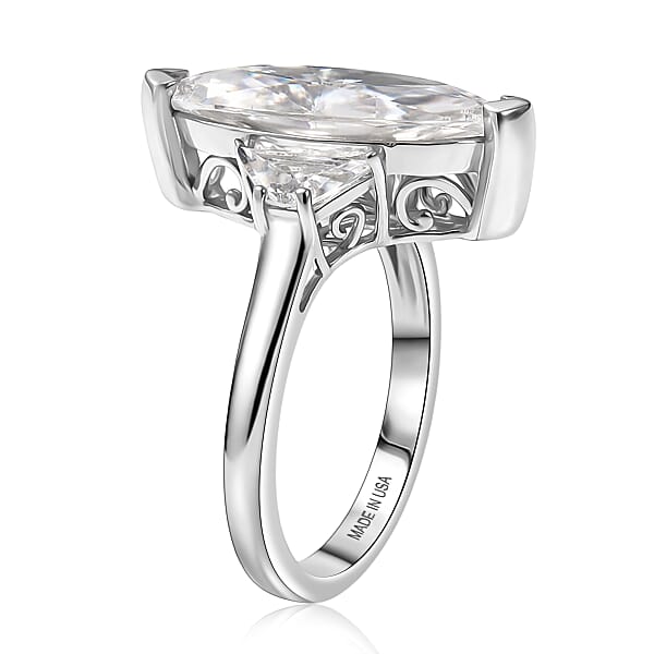 Shop Lc D'Joy Moissanite 4.50 Ctw Trinity Spark Ring In Rhodium Over Sterling Silver