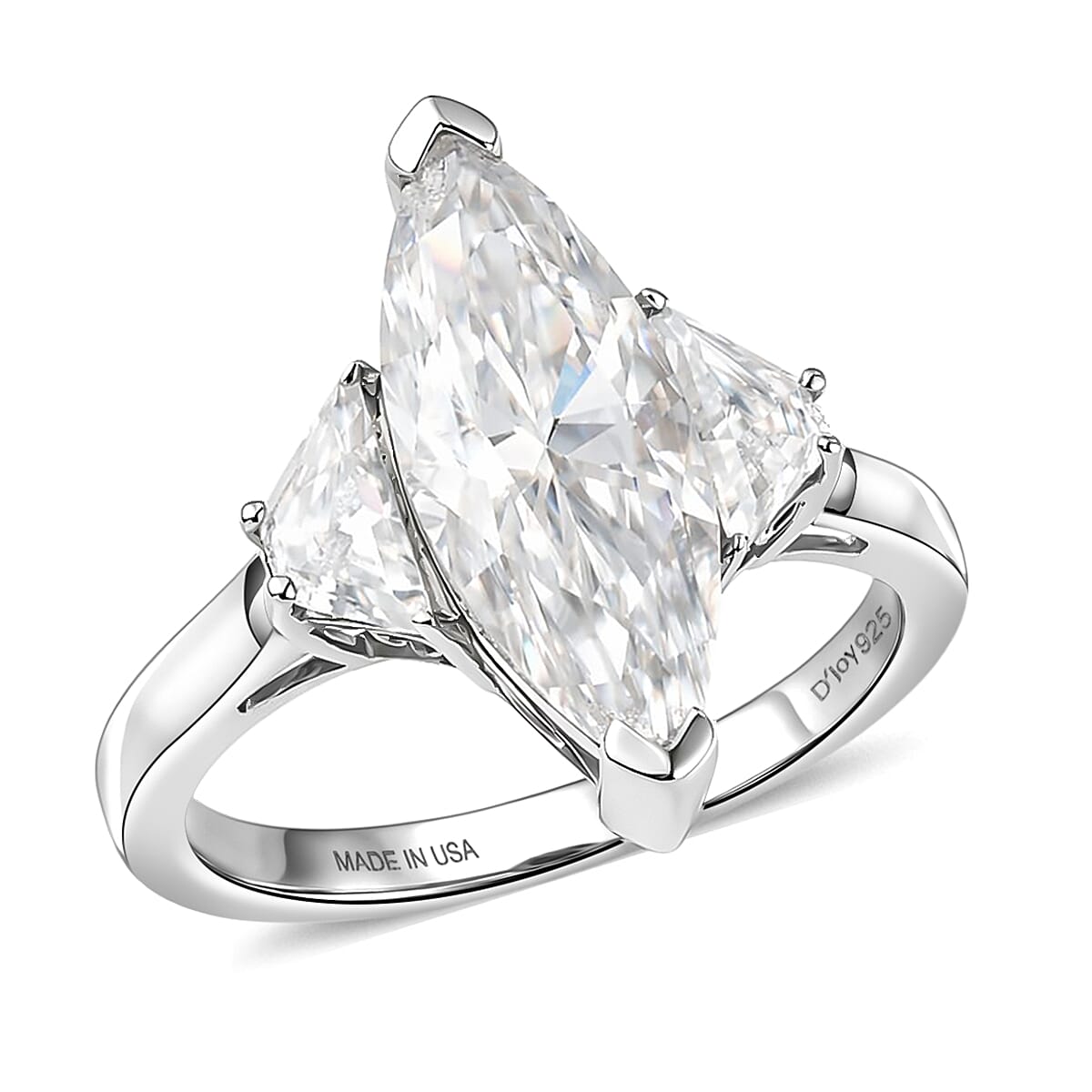 shop lc D'Joy Moissanite 4.50 ctw Trinity Spark Ring in Rhodium Over Sterling Silver