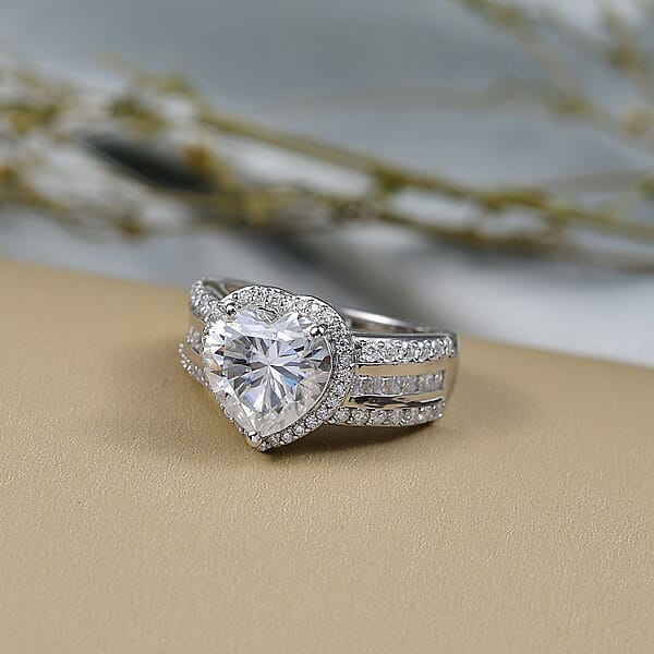 Shop Lc D'Joy Moissanite 4.60 Ctw Romantic Heart Ring In Rhodium Over Sterling Silver