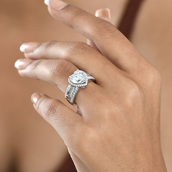 Shop Lc D'Joy Moissanite 4.60 Ctw Romantic Heart Ring In Rhodium Over Sterling Silver
