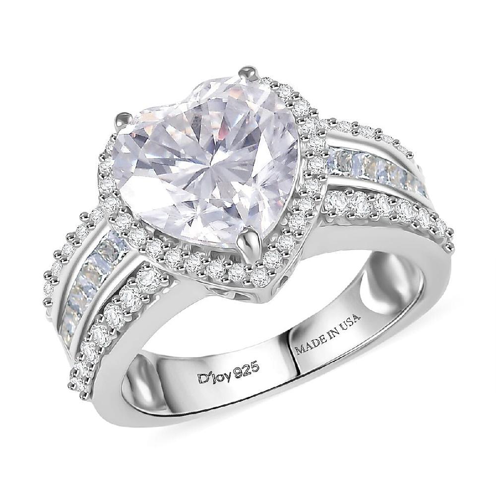 shop lc D'Joy Moissanite 4.60 ctw Romantic Heart Ring in Rhodium Over Sterling Silver