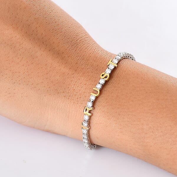 Shop Lc D'Joy Moissanite 5.40 Ctw TRUST Bracelet In 14K YG And Rhodium Over Sterling Silver (7.25 In)