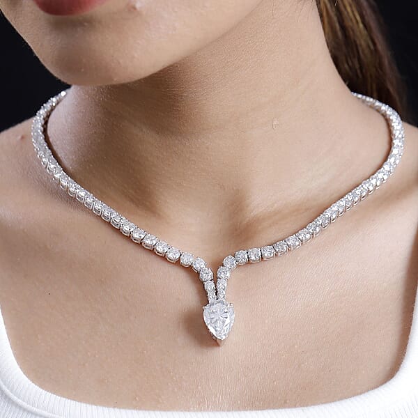 Shop Lc D'Joy Moissanite 50.50 Ctw Necklace In Rhodium Over Sterling Silver 18 Inches