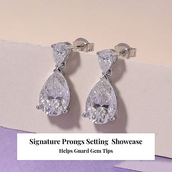 Shop Lc D'Joy Moissanite 6.60 Ctw Celebrity Glam Tear Drop Earrings In Rhodium Over Sterling Silver