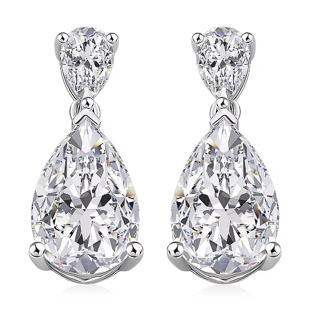 shop lc D'Joy Moissanite 6.60 ctw Celebrity Glam Tear Drop Earrings in Rhodium Over Sterling Silver