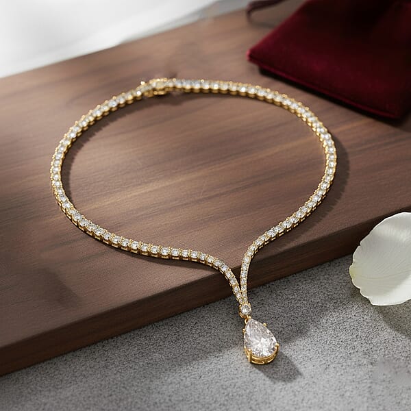 Shop Lc D'Joy Moissanite 60.00 Ctw Celebrity Glam Tear Drop Necklace In 18K Vermeil Yellow Gold Over Sterling Silver 18 Inches