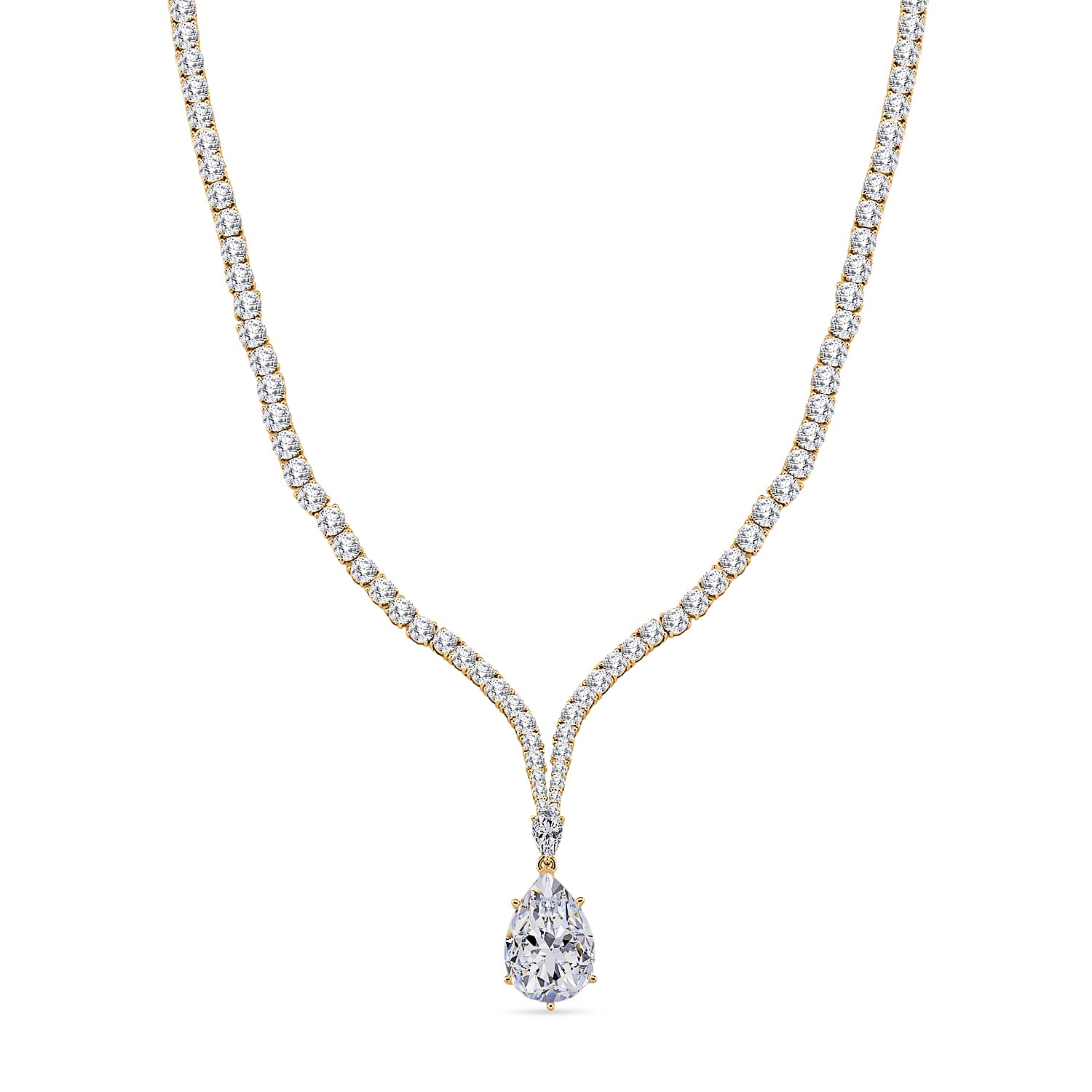 shop lc D'Joy Moissanite 60.00 ctw Celebrity Glam Tear Drop Necklace in 18K Vermeil Yellow Gold Over Sterling Silver 18 Inches