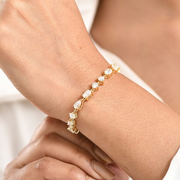 Shop Lc D'Joy Moissanite 8.15 Ctw Cascading Droplets Bracelet In 18K Vermeil Yellow Gold Over Sterling Silver (7.25 In)