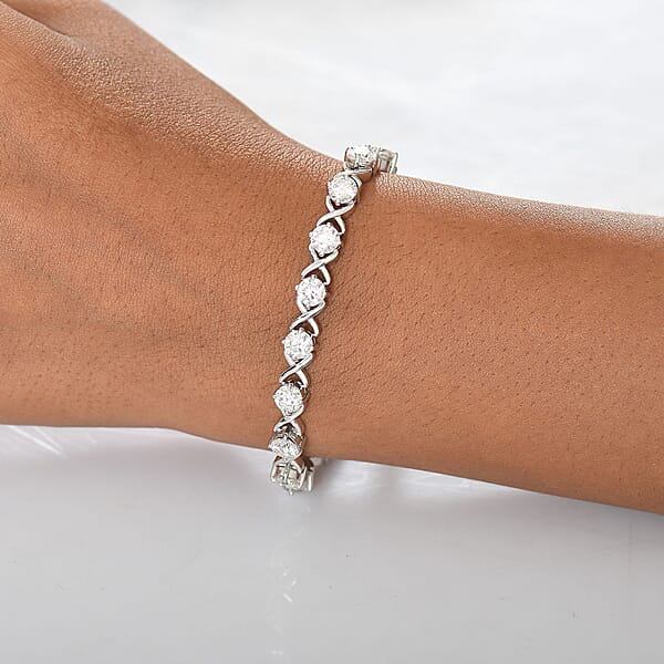 Shop Lc D'Joy Moissanite 9.00 Ctw XOXO Bracelet In Rhodium Over Sterling Silver (7.25 In)