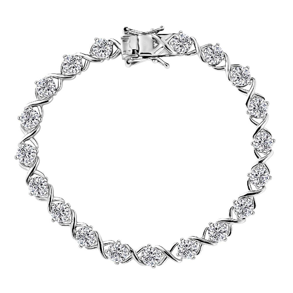 shop lc D'Joy Moissanite 9.00 ctw XOXO Bracelet in Rhodium Over Sterling Silver (7.25 In)