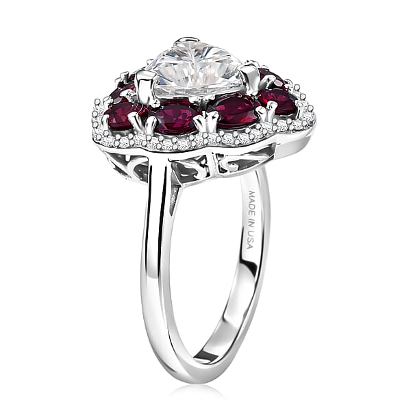 Shop Lc D'Joy Moissanite And Anthill Garnet 3.80 Ctw Light & Fire Ring In Rhodium Over Sterling Silver