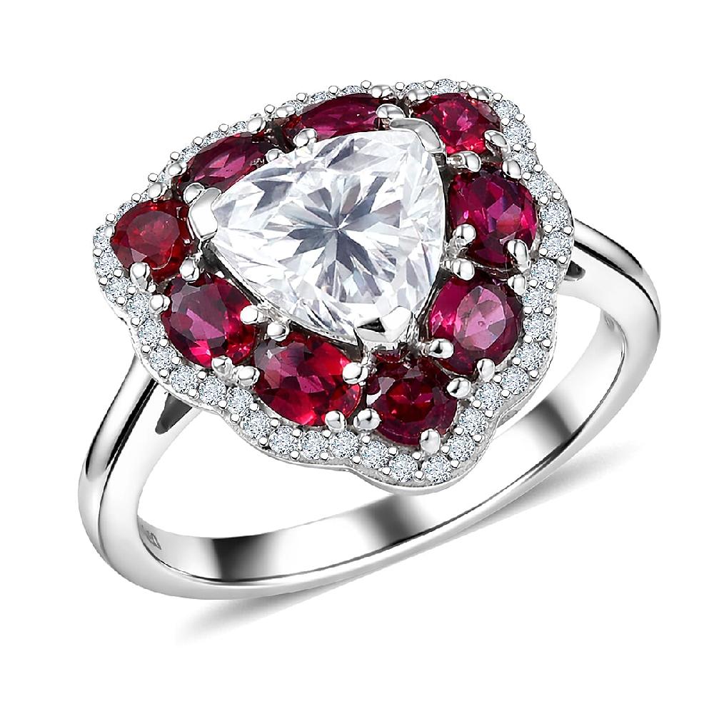 shop lc D'Joy Moissanite and Anthill Garnet 3.80 ctw Light & Fire Ring in Rhodium Over Sterling Silver shop lc D'Joy Moissanite and Anthill Garnet 3.80 ctw Light & Fire Ring in Rhodium Over Sterling Silver