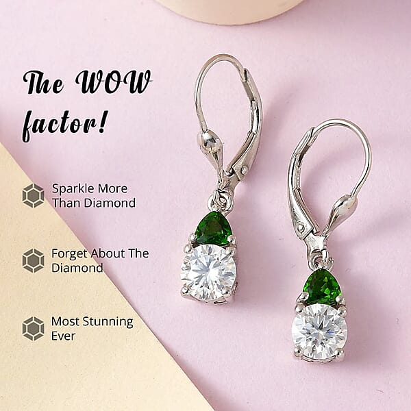 Shop Lc D'Joy Moissanite And Chrome Diopside 2.00 Ctw Lever Back Earrings In Platinum Over Sterling Silver (Del. In 5-7 Days)