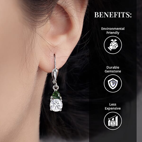 Shop Lc D'Joy Moissanite And Chrome Diopside 2.00 Ctw Lever Back Earrings In Platinum Over Sterling Silver (Del. In 5-7 Days)
