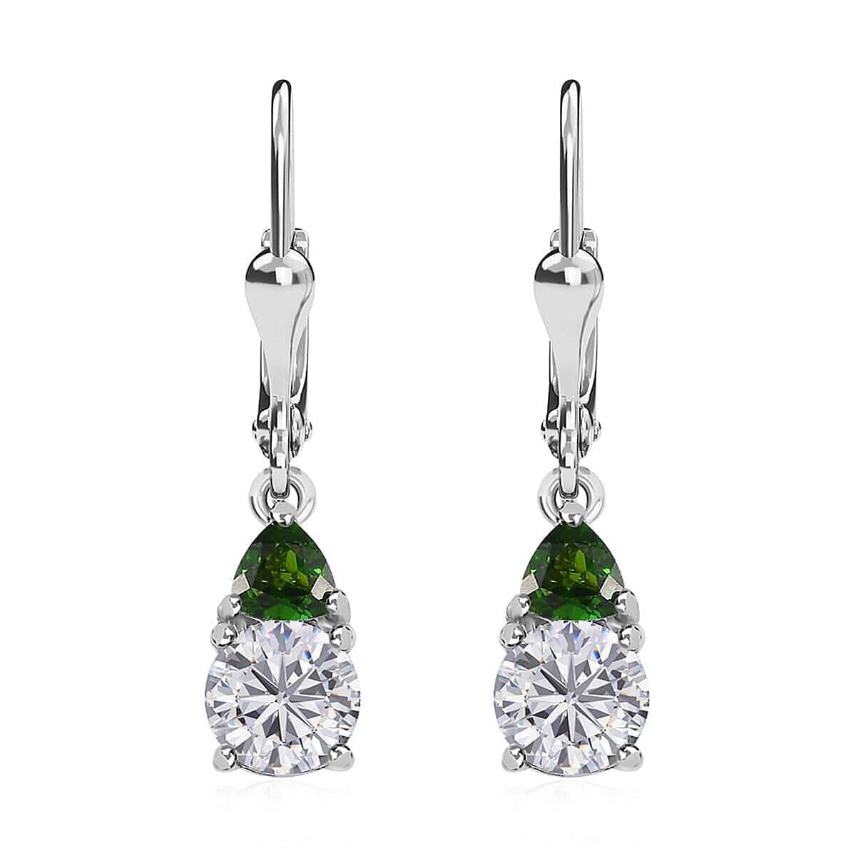 shop lc D'Joy Moissanite and Chrome Diopside 2.00 ctw Lever Back Earrings in Platinum Over Sterling Silver (Del. in 5-7 Days)