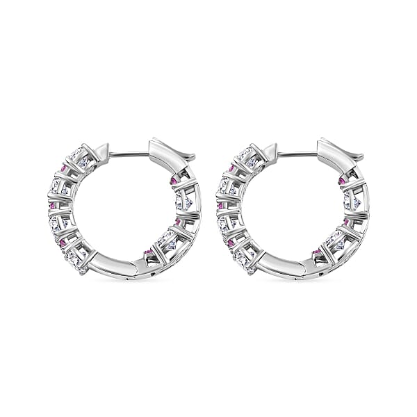 Shop Lc D'Joy Moissanite And Madagascar Pink Sapphire 6.00 Ctw Dream Weaver Hoop Earrings In Rhodium Over Sterling Silver