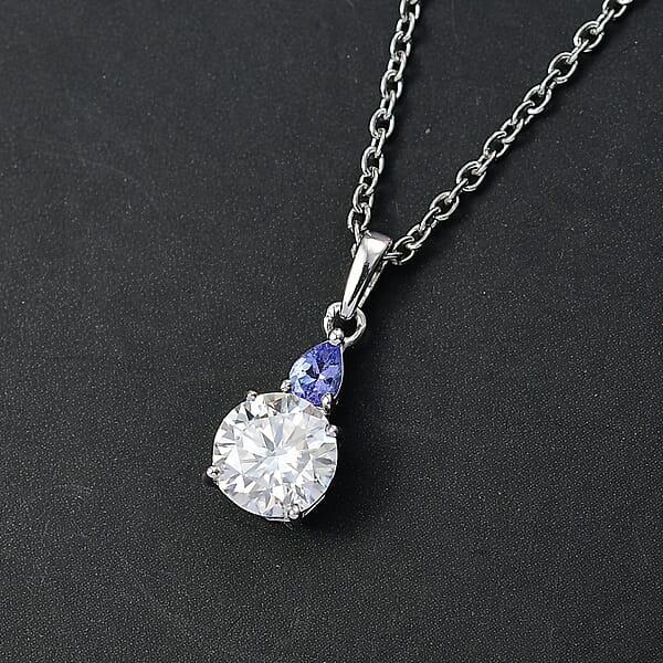 Shop Lc D'Joy Moissanite And Tanzanite 1.35 Ctw Pendant Necklace In Rhodium Over Sterling Silver 20 Inches