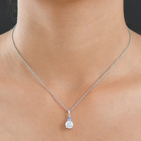 Shop Lc D'Joy Moissanite And Tanzanite 1.35 Ctw Pendant Necklace In Rhodium Over Sterling Silver 20 Inches