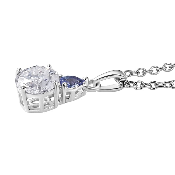 Shop Lc D'Joy Moissanite And Tanzanite 1.35 Ctw Pendant Necklace In Rhodium Over Sterling Silver 20 Inches