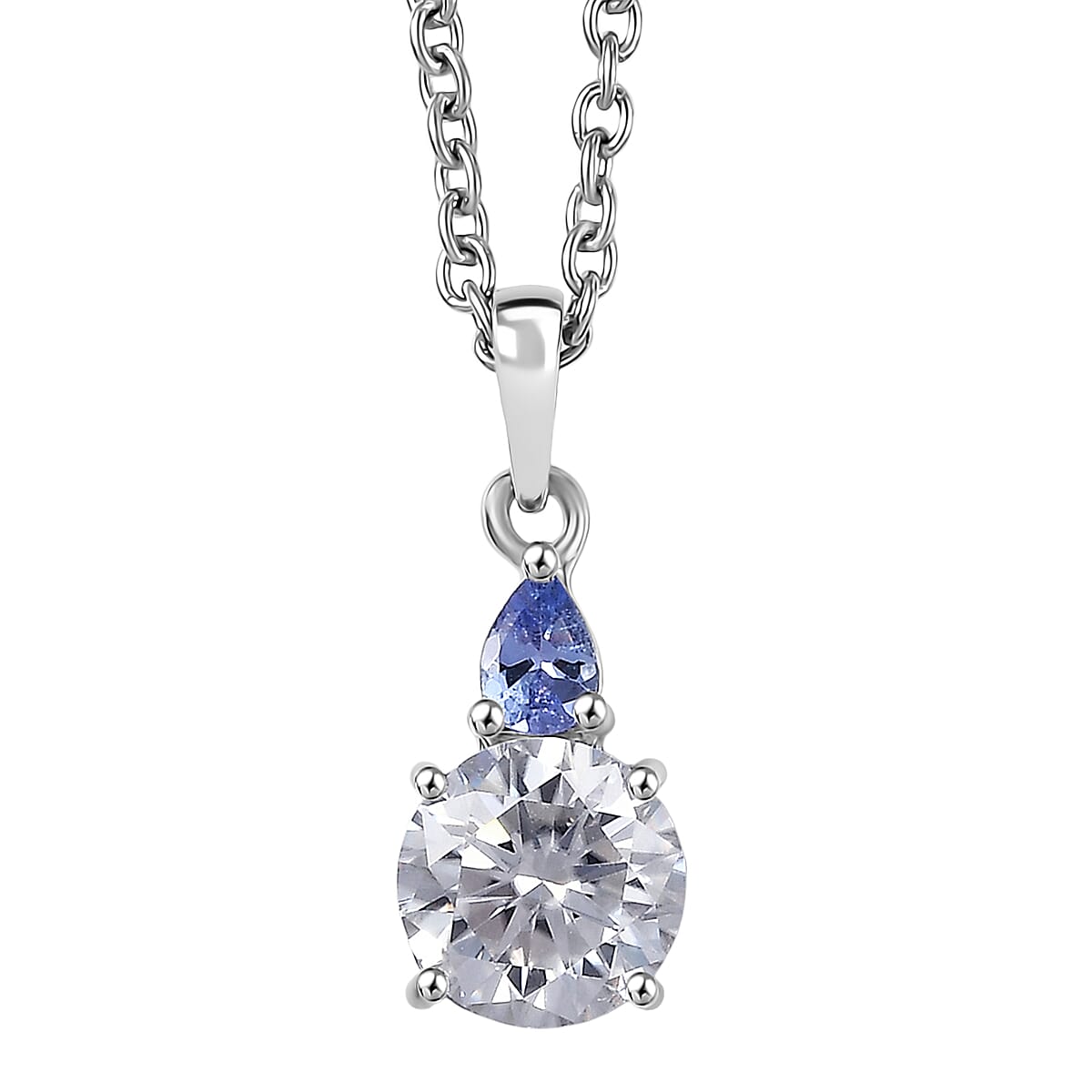 shop lc D'Joy Moissanite and Tanzanite 1.35 ctw Pendant Necklace in Rhodium Over Sterling Silver 20 Inches