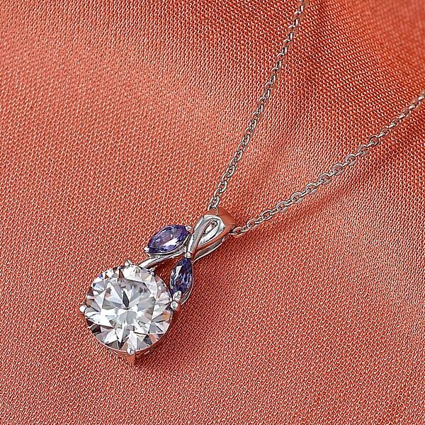 Shop Lc D'Joy Moissanite And Tanzanite 2.10 Ctw Twilight Spark Pendant Necklace In Rhodium Over Sterling Silver 20 Inches