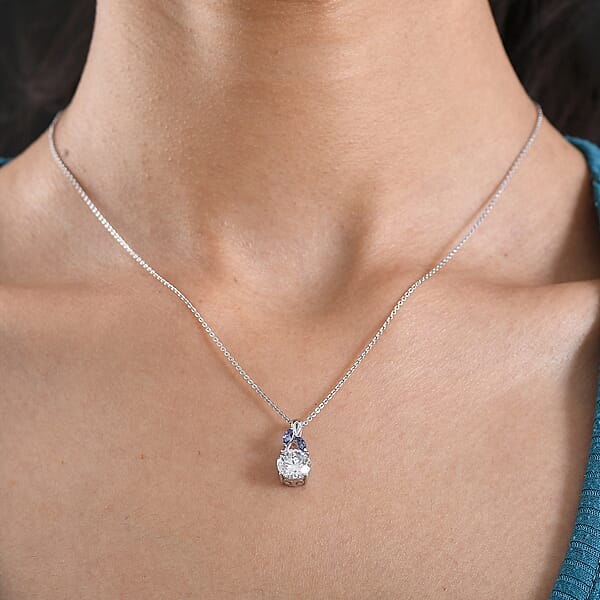 Shop Lc D'Joy Moissanite And Tanzanite 2.10 Ctw Twilight Spark Pendant Necklace In Rhodium Over Sterling Silver 20 Inches