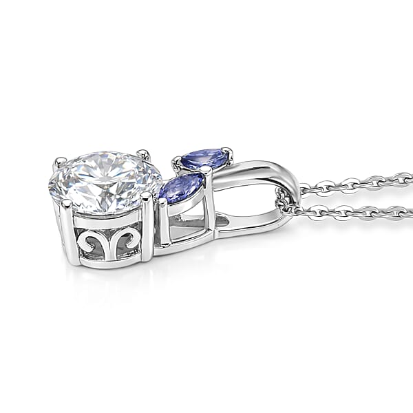 Shop Lc D'Joy Moissanite And Tanzanite 2.10 Ctw Twilight Spark Pendant Necklace In Rhodium Over Sterling Silver 20 Inches