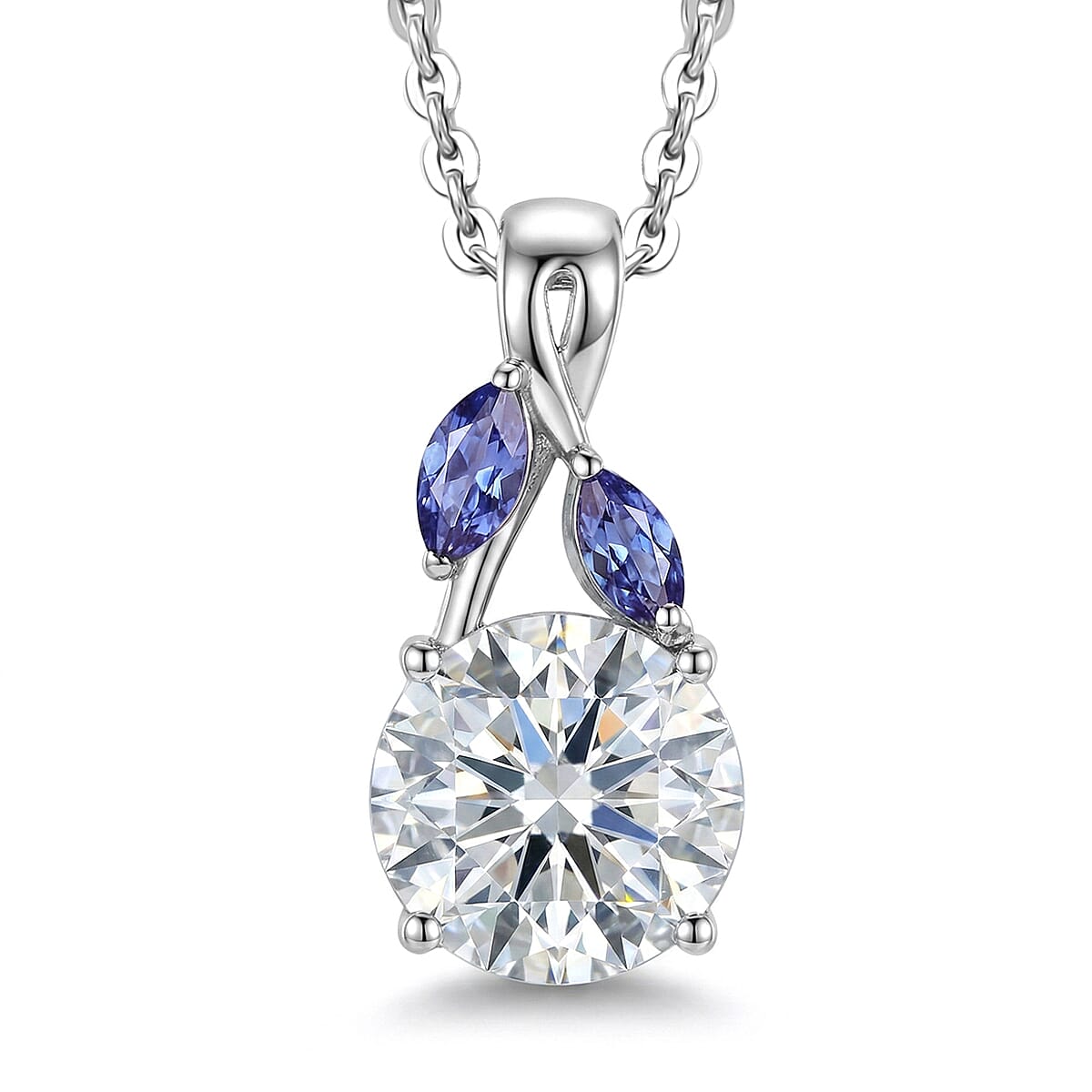 shop lc D'Joy Moissanite and Tanzanite 2.10 ctw Twilight Spark Pendant Necklace in Rhodium Over Sterling Silver 20 Inches