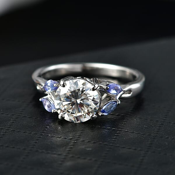 Shop Lc D'Joy Moissanite And Tanzanite 2.25 Ctw Twilight Spark Ring In Rhodium Over Sterling Silver