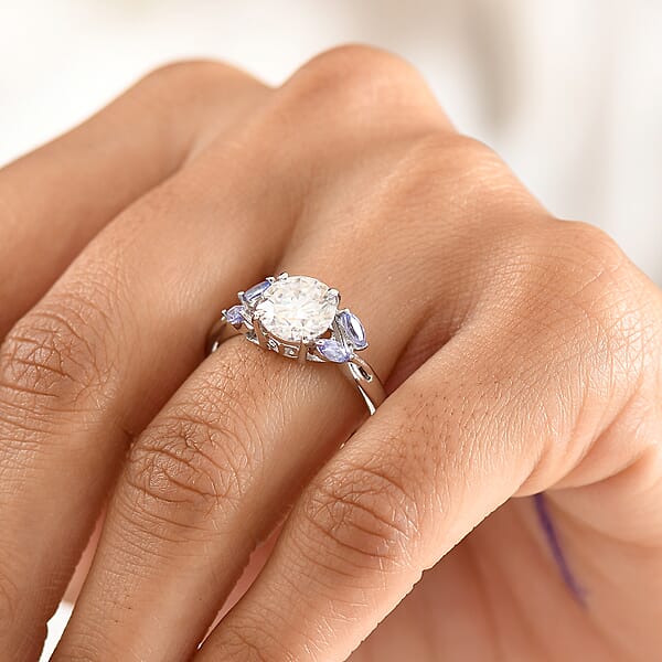 Shop Lc D'Joy Moissanite And Tanzanite 2.25 Ctw Twilight Spark Ring In Rhodium Over Sterling Silver